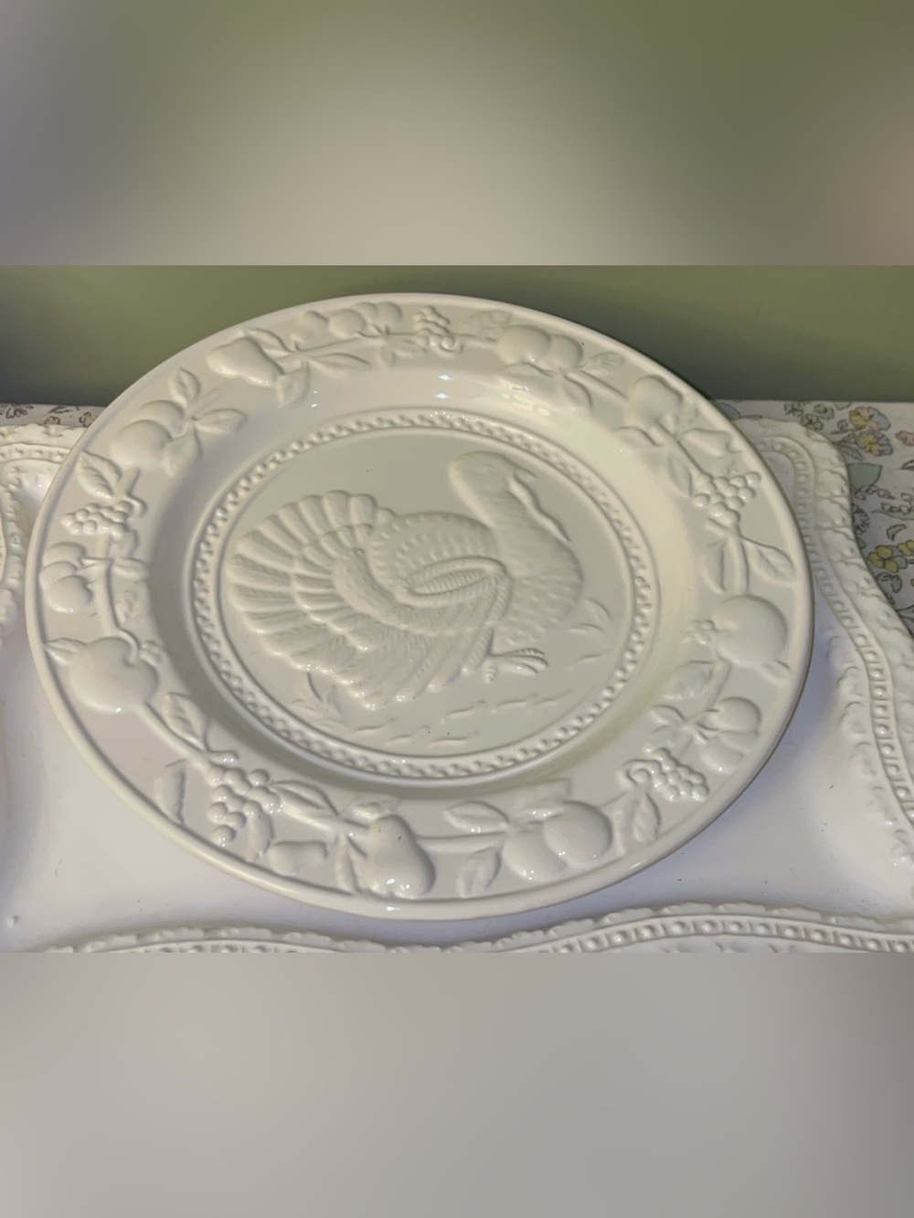 Nantucket Home White Turkey Embossed Plate Vintage